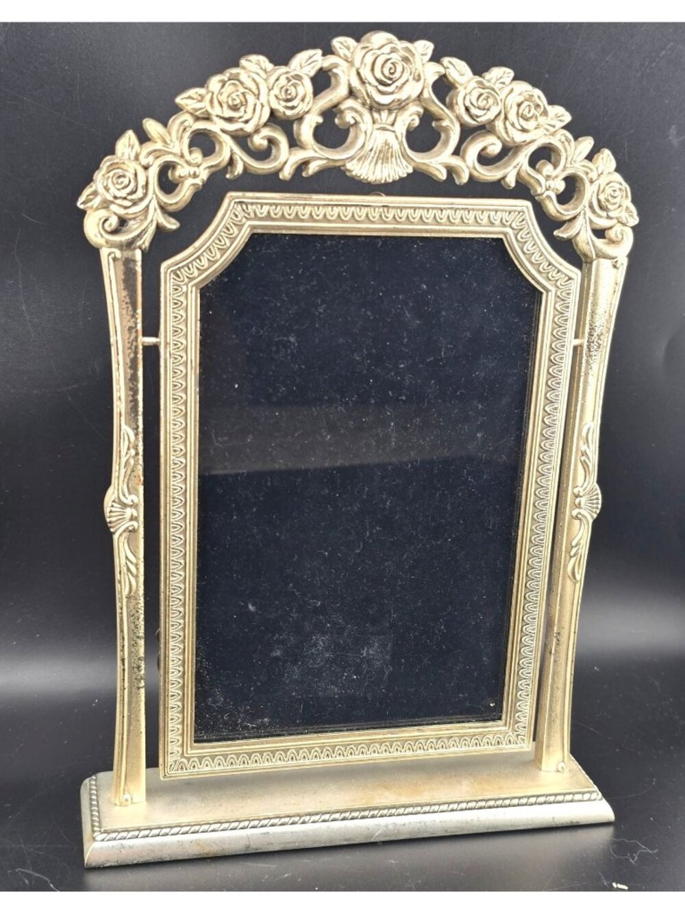 Vintage Victorian Metal Swing Picture Frame Ornate Rose Design - 8" x 5" READ